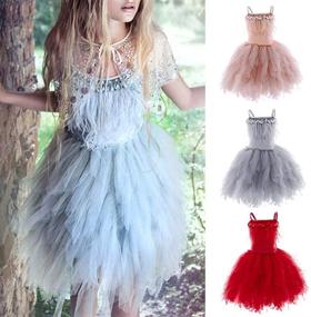 img 3 attached to 👸 Enchanting Swan Princess Feather Fringes Tiered Tutu: Perfect Ballerina Flower Girls Dress for Wedding, Dance, Pageant, Birthday Party, or Prom!