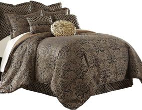 img 3 attached to 🛌 Sterling Creek Valencia Oversized Comforter Set in Black Gold Floral Jacquard (California King) - 9-Piece