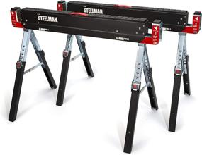 img 4 attached to 🪚 Steelman Adjustable Height Work Table Folding Sawhorses: Set of 2 with Durable Steel Construction and Folding Legs; 2x4 Table Support Arms; 2,600 lb. Combined Loading Capacity