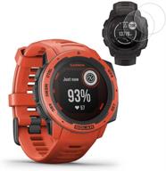 garmin instinct solar gps smartwatch - flame red (010-02293-21) w/ 2x screen protectors logo