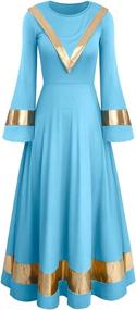 img 4 attached to 👗 Metallic Cape Collar Praise Dance Dress for Women with Bi-Color Bell Long Sleeves - Liturgical Worship Costume, Church Tunic Robe