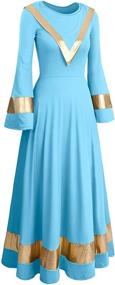 img 2 attached to 👗 Metallic Cape Collar Praise Dance Dress for Women with Bi-Color Bell Long Sleeves - Liturgical Worship Costume, Church Tunic Robe