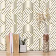 🔶 gold and white geometric peel and stick wallpaper - removable self adhesive hexagon design, vinyl film decorative roll for shelf, drawer, waterproof 17.7”×118” logo
