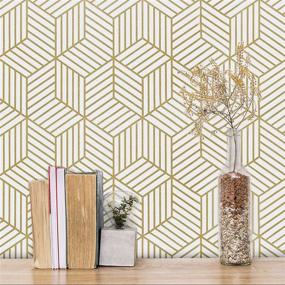 img 4 attached to 🔶 Gold and White Geometric Peel and Stick Wallpaper - Removable Self Adhesive Hexagon Design, Vinyl Film Decorative Roll for Shelf, Drawer, Waterproof 17.7”×118”
