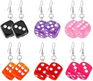 🎲 yunxi 6 pairs resin 3d dice earrings - stylish funny cubic design, geometric drop earrings, aesthetic cube dice for casino night club party - fashionable jewelry logo