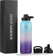 💧 hydrangea gold armour water bottle, 40oz - sports flask with 3 lids, vacuum insulated, wide mouth, double wall design, 18/8 stainless steel логотип