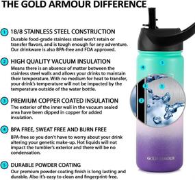 img 3 attached to 💧 Hydrangea Gold Armour Water Bottle, 40oz - Sports Flask with 3 Lids, Vacuum Insulated, Wide Mouth, Double Wall Design, 18/8 Stainless Steel