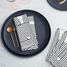 img 4 attached to 🍽️ Soft Cotton Cloth Dinner Napkins - Set of 4, Washable and Reusable - Contemporary Line Prints for Everyday Use or Decoration, 19 Inch, White