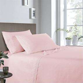 img 2 attached to PANDATEX 100% Combed Cotton Percale Sheets Set Full Size for Girls Kids Bed: Deep Pocket Embroidered Eyelet Lace Sheets, Pink - Crisp, Cool & Breathable Bed Sheets for Hot Sleepers