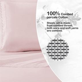 img 1 attached to PANDATEX 100% Combed Cotton Percale Sheets Set Full Size for Girls Kids Bed: Deep Pocket Embroidered Eyelet Lace Sheets, Pink - Crisp, Cool & Breathable Bed Sheets for Hot Sleepers