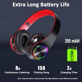 img 2 attached to 🎧 IHAO Premium Wireless Headset Over Ear Headphones with Microphone - Bluetooth 5.0 HiFi Stereo Sound - Foldable & Rechargeable - LED Light - Black B39