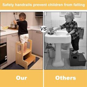 img 1 attached to 🪚 Wooden Kitchen Helper Stool for Toddlers & Children- Kids Step Stool Ideal for Kitchen and Bathroom Use