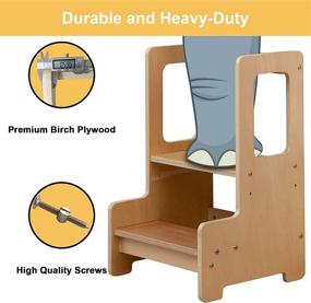 img 2 attached to 🪚 Wooden Kitchen Helper Stool for Toddlers & Children- Kids Step Stool Ideal for Kitchen and Bathroom Use