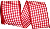 🎀 reliant ribbon gingham check wired edge ribbon - 2.5" x 10 yards, medium red logo