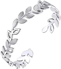 img 4 attached to Goldchic Jewelry Wide Open Cuff Bracelet, Stainless Steel 7.7mm/10mm Leaf/Star/Chain 🌿 Link/Wheat Braided Style Adjustable Boho Stackable Bangle Bracelet with Gift Box Included