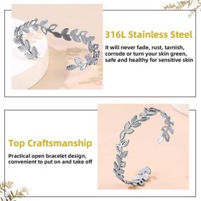 img 1 attached to Goldchic Jewelry Wide Open Cuff Bracelet, Stainless Steel 7.7mm/10mm Leaf/Star/Chain 🌿 Link/Wheat Braided Style Adjustable Boho Stackable Bangle Bracelet with Gift Box Included