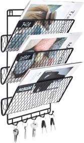 img 3 attached to 🐔 Organize and Declutter with PAG Hanging Wall File Holder Organizer: Metal Chicken Wire Design, 3-Tiered Document Rack with 5 Hooks - Black