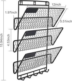 img 1 attached to 🐔 Organize and Declutter with PAG Hanging Wall File Holder Organizer: Metal Chicken Wire Design, 3-Tiered Document Rack with 5 Hooks - Black