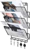 🐔 organize and declutter with pag hanging wall file holder organizer: metal chicken wire design, 3-tiered document rack with 5 hooks - black логотип