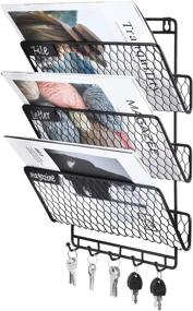 img 4 attached to 🐔 Organize and Declutter with PAG Hanging Wall File Holder Organizer: Metal Chicken Wire Design, 3-Tiered Document Rack with 5 Hooks - Black