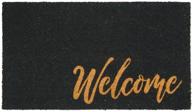 mdesign rectangular coir and rubber entryway welcome doormat - stylish script design - black/natural - indoor/outdoor use логотип