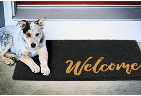 img 1 attached to mDesign Rectangular Coir and Rubber Entryway Welcome Doormat - Stylish Script Design - Black/Natural - Indoor/Outdoor Use