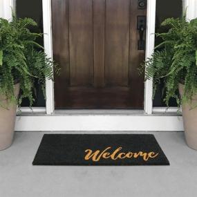 img 2 attached to mDesign Rectangular Coir and Rubber Entryway Welcome Doormat - Stylish Script Design - Black/Natural - Indoor/Outdoor Use