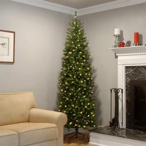 img 3 attached to 🎄 National Tree Company 9-Foot Pre-Lit Green Slim Christmas Tree, Kingswood Fir, White Lights - Complete with Stand