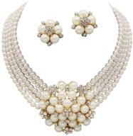 💎 elegant chunky cream simulated-pearl cluster crystal bridal necklace set with gold chain - clip on earring логотип