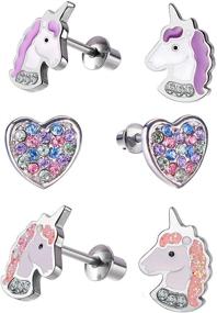 img 4 attached to Hypoallergenic Unicorn Butterfly Screwback Toddlers Girls' Jewelry for Earrings