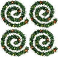 🎄 4 strands christmas garland 72 feet artificial pine garland with 160 led string lights for christmas, holiday, and wedding party decoration - soft greenery in green with multicolor illumination logo