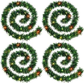 img 4 attached to 🎄 4 Strands Christmas Garland 72 Feet Artificial Pine Garland with 160 LED String Lights for Christmas, Holiday, and Wedding Party Decoration - Soft Greenery in Green with Multicolor Illumination