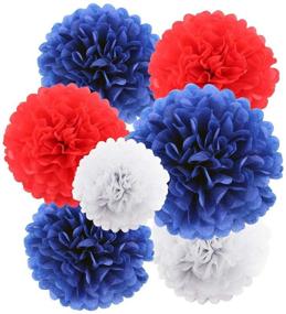 img 3 attached to 🎉 Nautical Party Decoration Bundle: 30pcs Tissue Paper Pom Poms – Navy Blue, Red, White, Silver Paper Flowers, Twinkle Stars, Glitter Paper Garlands for Patriotic Celebrations, National Day, Birthdays, Baby Showers, Weddings
