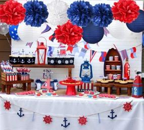 img 1 attached to 🎉 Nautical Party Decoration Bundle: 30pcs Tissue Paper Pom Poms – Navy Blue, Red, White, Silver Paper Flowers, Twinkle Stars, Glitter Paper Garlands for Patriotic Celebrations, National Day, Birthdays, Baby Showers, Weddings
