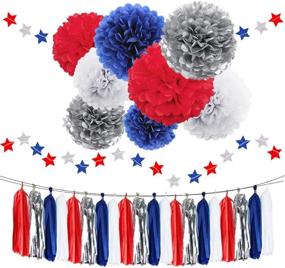 img 4 attached to 🎉 Nautical Party Decoration Bundle: 30pcs Tissue Paper Pom Poms – Navy Blue, Red, White, Silver Paper Flowers, Twinkle Stars, Glitter Paper Garlands for Patriotic Celebrations, National Day, Birthdays, Baby Showers, Weddings