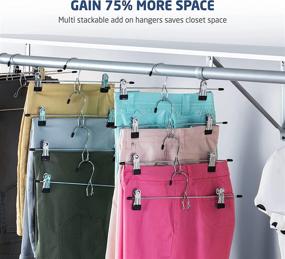 img 2 attached to 👗 10-Pack Multi-Stackable Heavy-Duty Metal Skirt Hangers with Clips: Adjustable Clip Pants Hanger, Cascading Clip Hanger Jeans, Chrome Hook