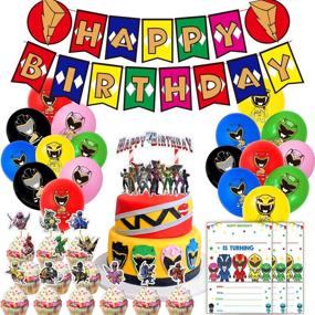 img 4 attached to 🎉 All-Inclusive Power Ranger Birthday Party Supplies – Banner, Cake Topper, Cupcake Toppers, Balloons, Invitation Cards