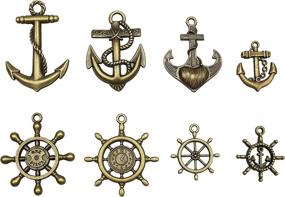 img 3 attached to 🔗 Set of 8 Unique Vintage Bronze Anchor and Wheel Pendant Charms with Pull Chain Extender, Complete with Ball Chain Connector