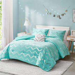 img 4 attached to 🛏️ Codi Metallic Teal and Silver Comforter Set – Full/Queen Size, Aqua Turquoise Bedding Sets, 4 Piece (2 Matching Sham + 1 Decorative Pillow)