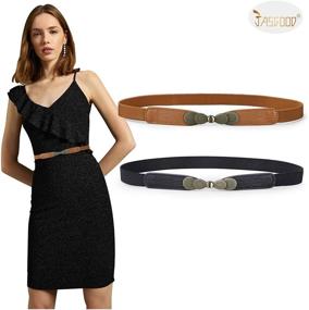 img 3 attached to 👗 JASGOOD Women's Skinny Elastic Stretch Belt for Dresses - Retro Vintage Thin Waist Belt for Ladies