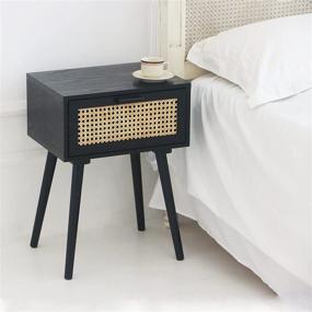 img 3 attached to 🌙 AWASEN Mid Century Nightstand with Drawer, Rattan Side Table for Living Room, Bedroom and Small Space, Solid Wood Legs &amp; Natural Rattan Bedside Table, Easy Assembly - Black