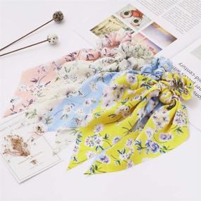 img 2 attached to 🌸 Sunaction Floral Hair Scarf Scrunchies: 12 Pcs Chiffon Ribbon Scrunchie Set for Women and Girls