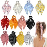 🌸 sunaction floral hair scarf scrunchies: 12 pcs chiffon ribbon scrunchie set for women and girls logo