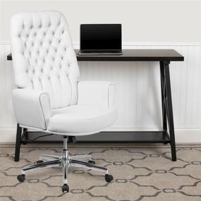 img 4 attached to 🪑 Executive Swivel Office Chair with Arms in White LeatherSoft and Traditional Tufted Design by Flash Furniture