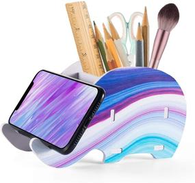 img 4 attached to 🐘 Wooden Elephant Desk Organizer with Removable Pen Cup & Storage Box for Smartphone - Multifunctional Cute Pencil Holder & Office Desk Decoration (Metamorphic Design)