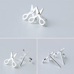 img 2 attached to BC 925 Sterling Silver Scissors Stud Earrings | Unique Special Design | Chic Hip-hop Jewelry