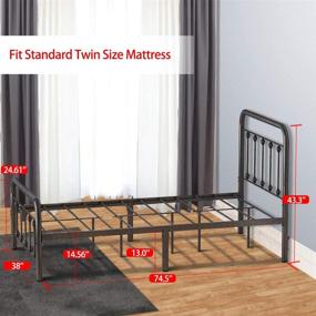 img 2 attached to Twin Size Metal Bed Frame with Vintage Headboard and Footboard, Noillats Sturdy Steel Slat Support Mattress Foundation – No Box Spring Required, Easy Assembly