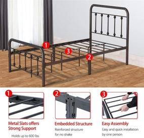 img 1 attached to Twin Size Metal Bed Frame with Vintage Headboard and Footboard, Noillats Sturdy Steel Slat Support Mattress Foundation – No Box Spring Required, Easy Assembly