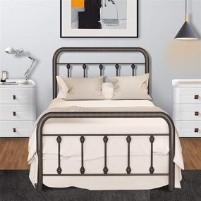 img 3 attached to Twin Size Metal Bed Frame with Vintage Headboard and Footboard, Noillats Sturdy Steel Slat Support Mattress Foundation – No Box Spring Required, Easy Assembly