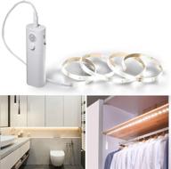 🔦 wireless rechargeable motion sensor strip light, wobane led cabinet lights battery operated, stick anywhere nightlight for wardrobe, cupboard, stair, under counter lighting bar логотип